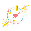 Heart surrounded by geometric dynamic elements. Concept and emblem love. Vector composition on white background.