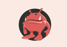 Vector Illustration Of Cute Little Round And Red Devil Smiling Standing On Background