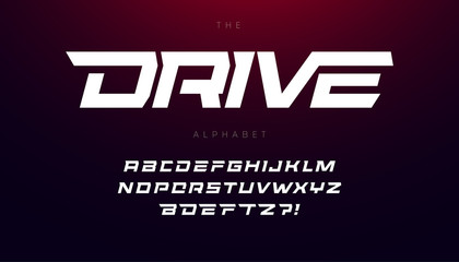 Wall Mural - Drive font bold italic letters with dynamic slant and geometric cut for speed race, battle, fast delivery or fight poster driver alphabet vector typography design.