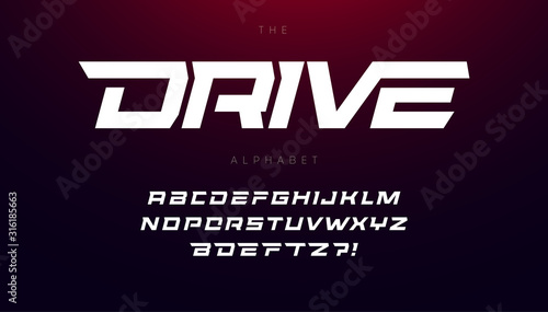 Fotomural Drive font bold italic letters with dynamic slant and geometric cut for speed race, battle, fast delivery or fight poster driver alphabet vector typography design