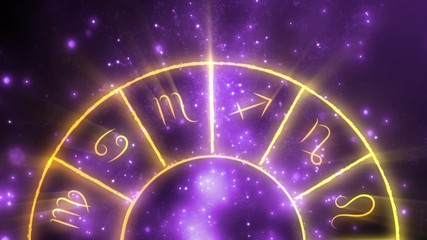 horoscope zodiac wheel. astrological calendar animation with horoscope symbols and mystical star ani