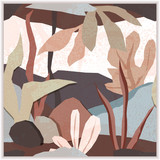 Abstract landscape. Geometric shapes with foliage, seamless pattern