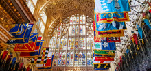 Westminster Abbey Glass Windows And Flags