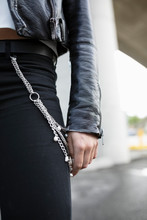 Close Up Young Woman Wearing Belt Chain