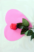 Large Pink Heart With Red Rose In Center