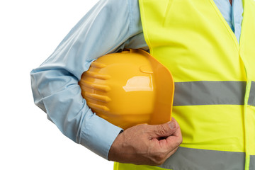 Wall Mural - Closeup of helmet held by builder