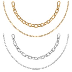 Gold and silver chain necklaces on a white background