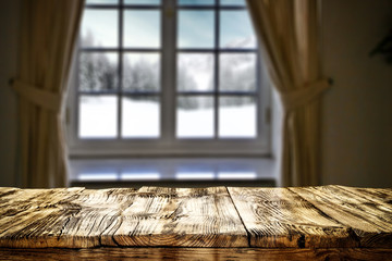 Wall Mural - desk of free space and winter window background