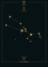 Zodiac Constellation Taurus. Symbol Of The Planet Venus, The Element Of Earth