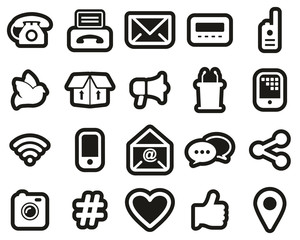 Poster - Different Ways Of Communication Icons White On Black Sticker Set Big