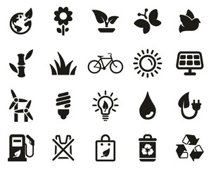 Sticker - Ecology Or Eco Friendly Icons Black & White Set Big