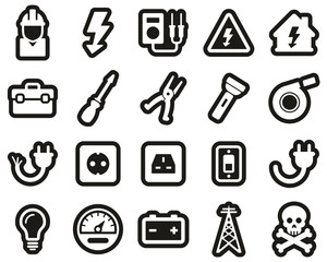 Sticker - Electrician Tools & Equipment Icons White On Black Sticker Set Big