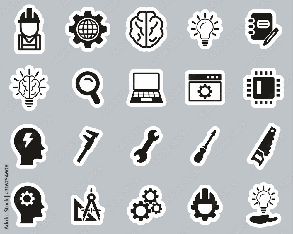 Engineering Icons Black & White Sticker Set Big Stock Vector | Adobe Stock