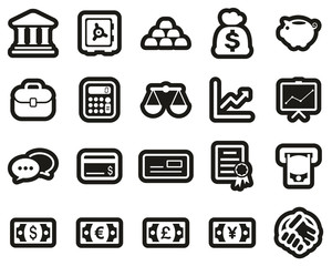 Canvas Print - Finance & Investment Icons White On Black Sticker Set Big