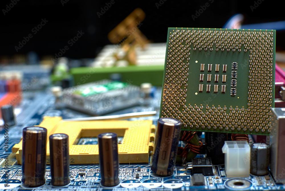 Desktop personal computer microprocessor close-up. Socket on the ...