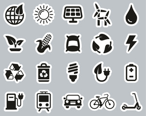 Sticker - Green Energy Icons White On Black Sticker Set Big