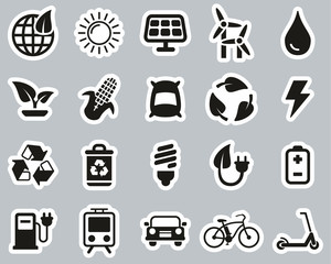 Sticker - Green Energy Icons Black & White Sticker Set Big