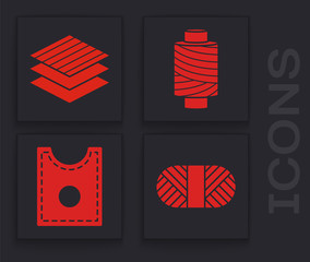 Poster - Set Sewing thread on spool, Textile fabric roll, Sewing thread on spool and Sewing Pattern icon. Vector