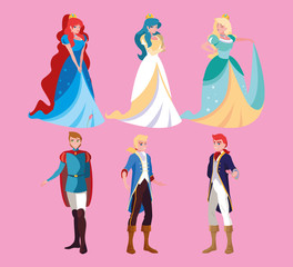 set of icons prince and princess