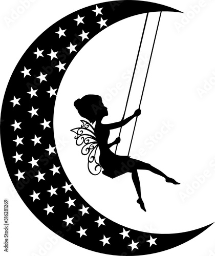 Download Fairy Moon On The Swing With Starts And Fairy Svg Cut File Cricut And Silhouette File Vector Stock Vector Adobe Stock