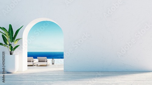 Gate to the sea view & Beach living - Santorini island style / 3D rendering Poster Mural XXL