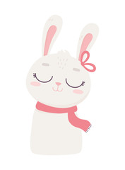 Sticker - cute rabbit female with bows cartoon icon