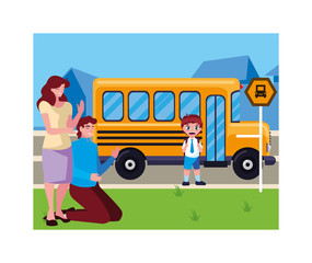 Canvas Print - parents with her student son back to school