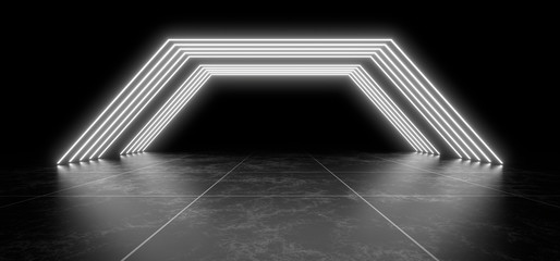 Wall Mural - Beautiful composition of white neon lights on a black background. 3d rendering image.