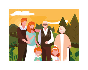 Poster - big family walking in the park together