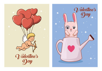 Wall Mural - set of happy valentines day cards with decoration