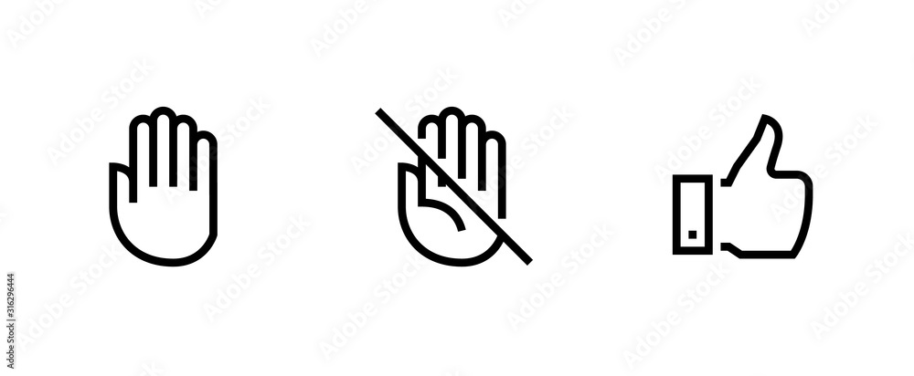 Hand, Palm Don't Touch, Thumb Up icons - obrazy, fototapety, plakaty 