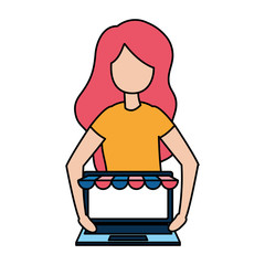 Canvas Print - woman with laptop computer avatar character