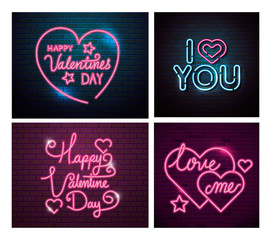 Poster - set of lettering of neon light for valentines day