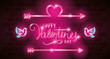 © Gstudio - happy valentines day label in neon light, icons valentine day vector illustration design