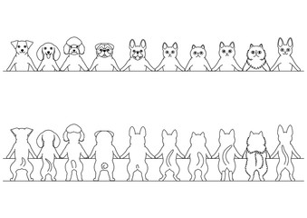 Wall Mural - smiling small dogs and cats border set, front and back