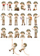 Set of boy in safari outfit doing different actions