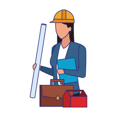 Canvas Print - avatar engineer woman with portfolio and toolbox, colorful design