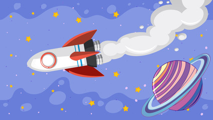 Sticker - Background design with spaceship flying in the sky