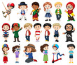 © blueringmedia - Large set of boys and girls doing different activity on white background