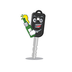 Poster - mascot cartoon design of car key with bottle of beer