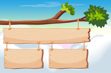 Wall Mural - wooden sign template with sky in background