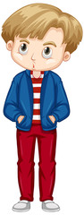 Poster - Cute boy wearing blue jacket and red pants