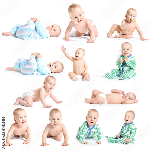 Collage With Cute Funny Baby On White Background Buy This Stock Photo And Explore Similar Images At Adobe Stock Adobe Stock