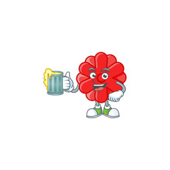 Sticker - Happy chinese red flower mascot design with a big glass