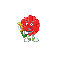 Sticker - mascot cartoon design of chinese red flower with bottle of beer