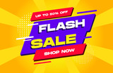 Fototapeta Panele - Flash sale discount banner template promotion. Flash sale banner design with purple and orange background