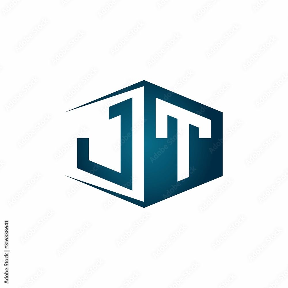 Stock-Vektorgrafik „JT monogram logo with hexagon shape and negative ...
