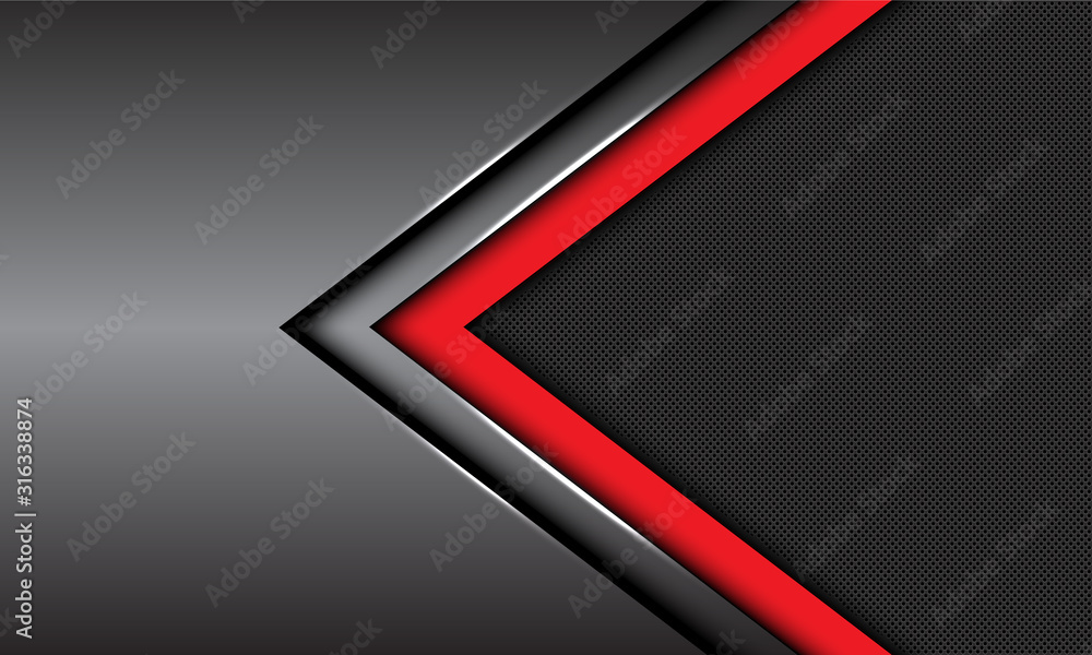 Abstract red dark grey metallic arrow direction with circle mesh blank ...