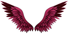 Beautiful Bright Burgundy Gradient Wings, Hand Drawn Vector