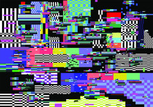 Mosaic Of Random Colorful Pixels Like In 8-bit Video Game With Glitch Art Effect. Vaporwave And Retrowave Style Abstract Geometric Background.
